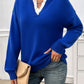 Devine Lace Detail Notched Long Sleeve Sweater