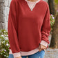 Contrast Round Neck Long Sleeve Sweatshirt