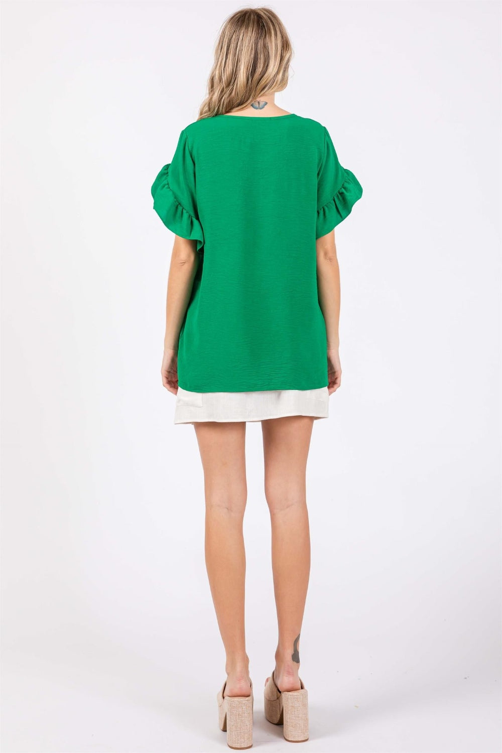 GeeGee Ruffled Short Sleeve V-Neck Blouse *