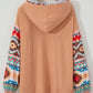 Plus Size Drawstring Geometric Long Sleeve Hoodie