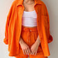 Full Size Texture Button Up Shirt and Drawstring Shorts Set