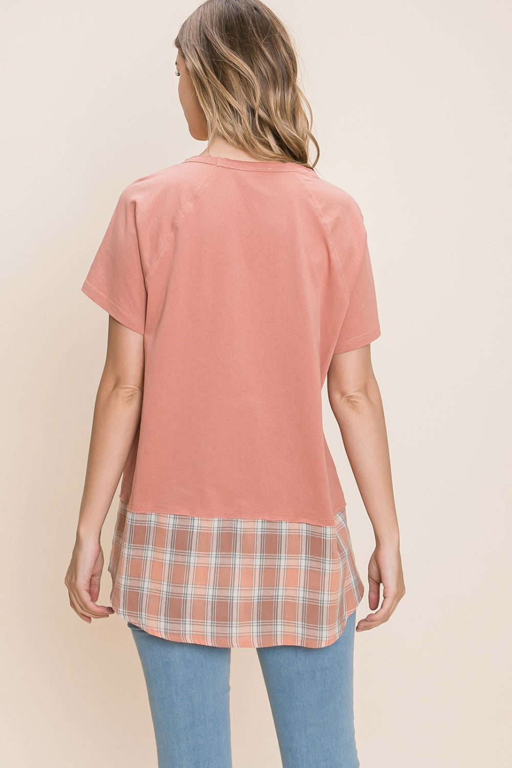 Cotton Bleu by Nu Lab Plaid Contrast Short Sleeve T-Shirt *