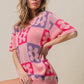 BiBi Flower Checker Pattern Short Sleeve Sweater - Brand BiBi