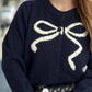 Bow Button Down Round Neck Cardigan