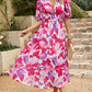 Smocked Printed V-Neck Half Sleeve Midi Dress
