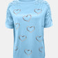 Full Size Lace Detail Heart Round Neck Short Sleeve Top