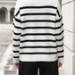 Striped Johnny Collar Long Sleeve Sweater