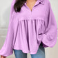 Corded Johnny Collar Long Sleeve Babydoll Blouse
