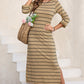 Slit Striped Round Neck Midi Dress
