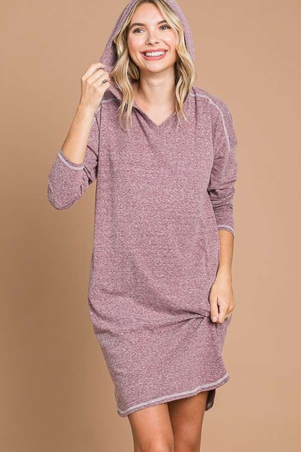 Culture Code Full Size Hooded Long Sleeve Sweater Dress *