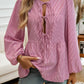 Devine Tied Striped Long Sleeve Blouse
