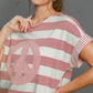 Umgee Peace Applique Striped Short Sleeve Mini Dress