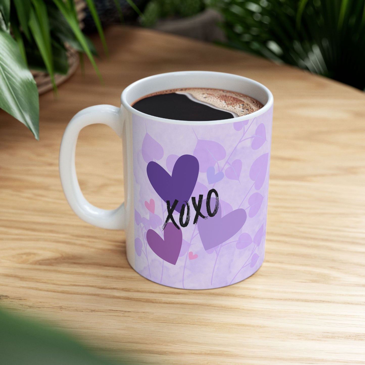 Purple XOXO Heart Ceramic Mug, (11oz, 15oz) | Made to Order