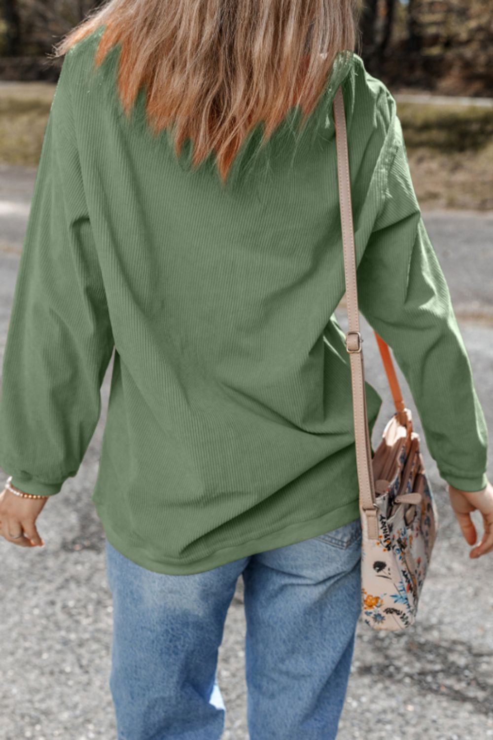 Sequin Lucky Clover Matcha Green Round Neck Long Sleeve Sweatshirt