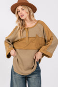 SAGE + FIG Star Applique Patch Exposed Seam Waffle Knit Top *