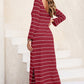 Slit Striped Round Neck Midi Dress
