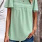 Swiss Dot Smocked Round Neck Short Sleeve Blouse