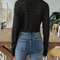 Openwork Collared Neck Long Sleeve Knit Top