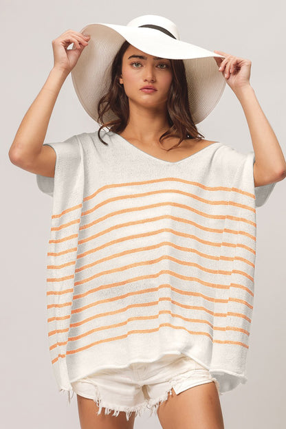 BiBi V Neck Striped Short Sleeve Top - Brand BiBi