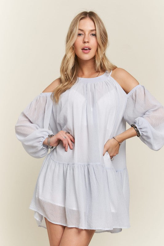 ADORA Cold Shoulder Balloon Sleeve Mini Dress