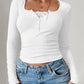 Devine Square Neck Half Snap Long Sleeve T-Shirt