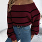 Striped Off-Shoulder Long Sleeve Sweater