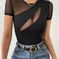 Mesh Patchwork Round Neck Short Sleeve Top