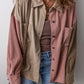 Dusty Pink Button Up Color Block  Long Sleeve Shacket