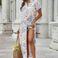 Printed Open Front Short Sleeve Cover-Up