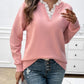 Devine Lace Detail Notched Long Sleeve Sweater