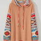 Plus Size Drawstring Geometric Long Sleeve Hoodie