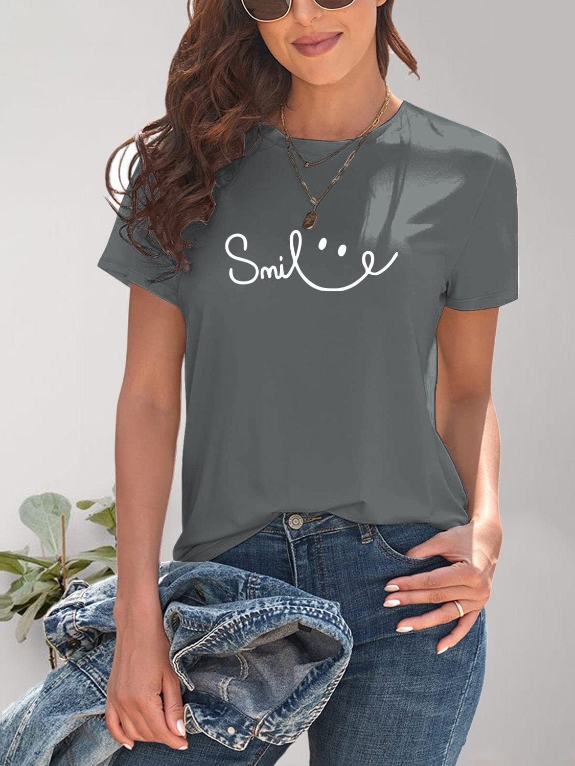 Full Size SMILE Round Neck Short Sleeve T-Shirt