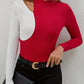 Cutout Contrast Mock Neck Long Sleeve T-Shirt