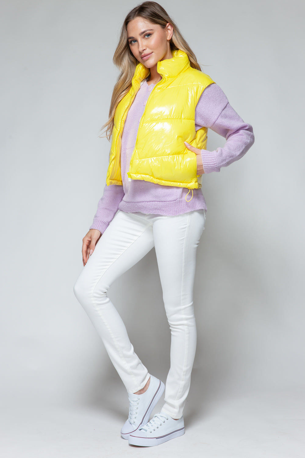 Snobbish Zip Up Turtleneck Shiny Quilted Vest *