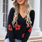 Flower V-Neck Long Sleeve Sweater
