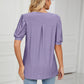 Eyelet Short Puff Sleeve Notched Neck Top