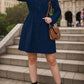 Drawstring Waist Notched Long Sleeve Dress