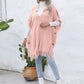 Fringe Trim Buttoned Hooded Poncho