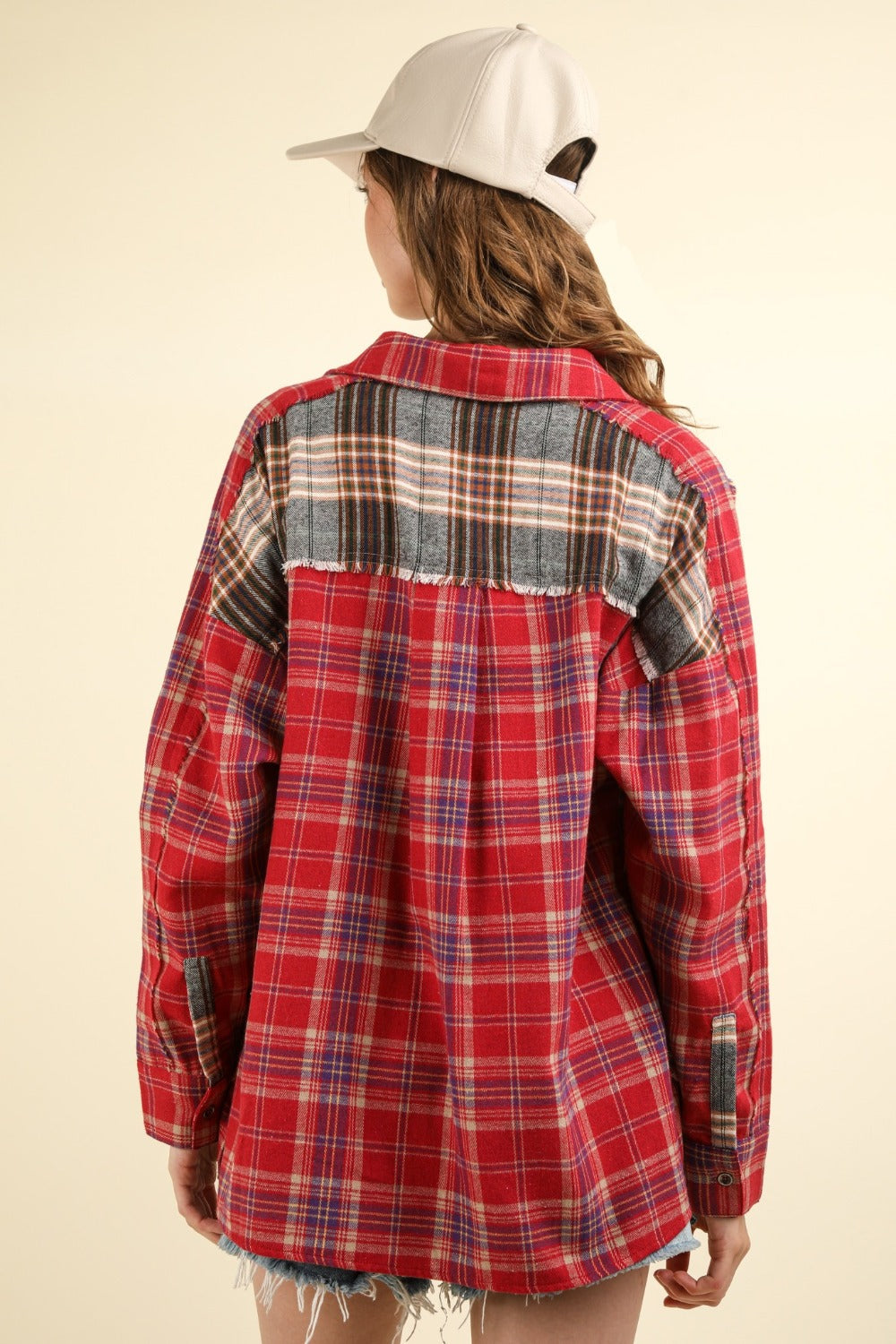 VERY J Contrast Plaid Raw Detail Shirt *