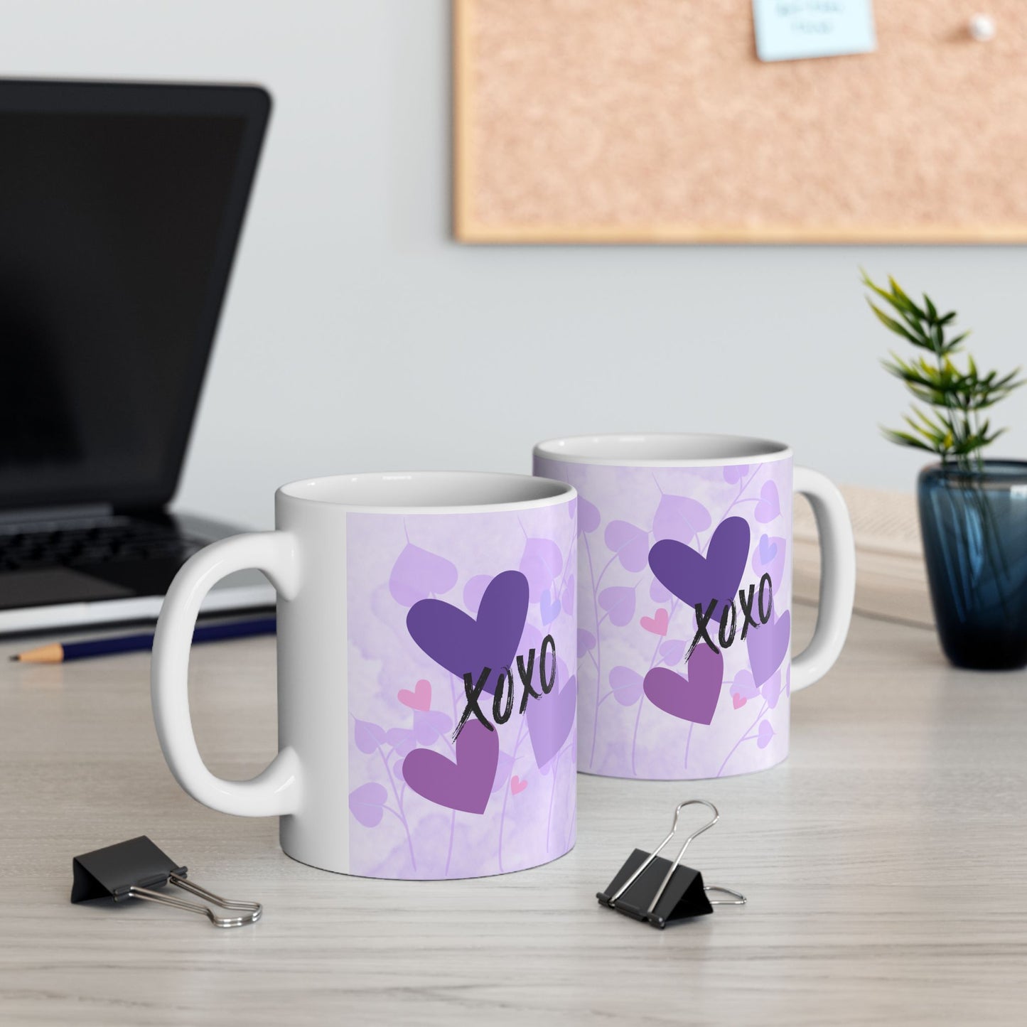 Purple XOXO Heart Ceramic Mug, (11oz, 15oz) | Made to Order