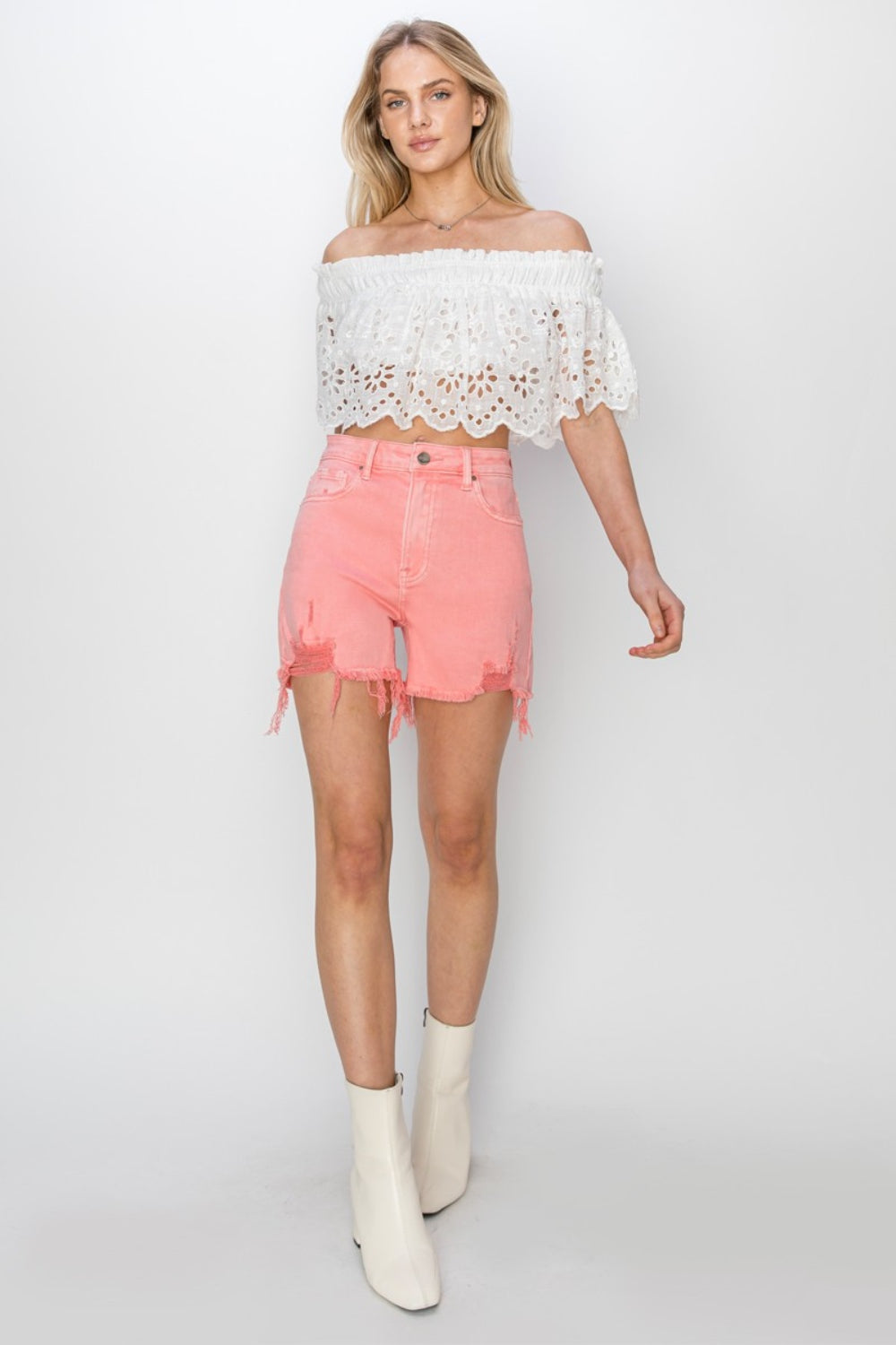 RISEN High Rise Distressed Denim Shorts *