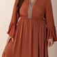 Plus Size Ruffled Notched Long Sleeve Midi Dress