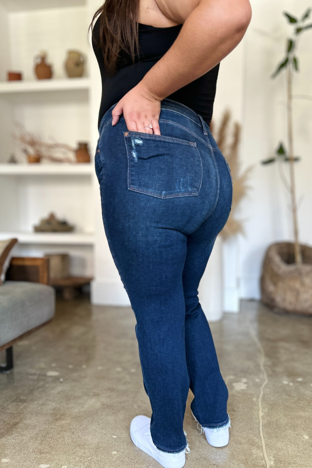 Judy Blue Full Size High Waist Rigid Magic Heavy Destroy Straight Jeans *