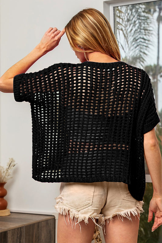 BiBi Hollowed Out Short Sleeve Knit Cover Up - Brand BiBi