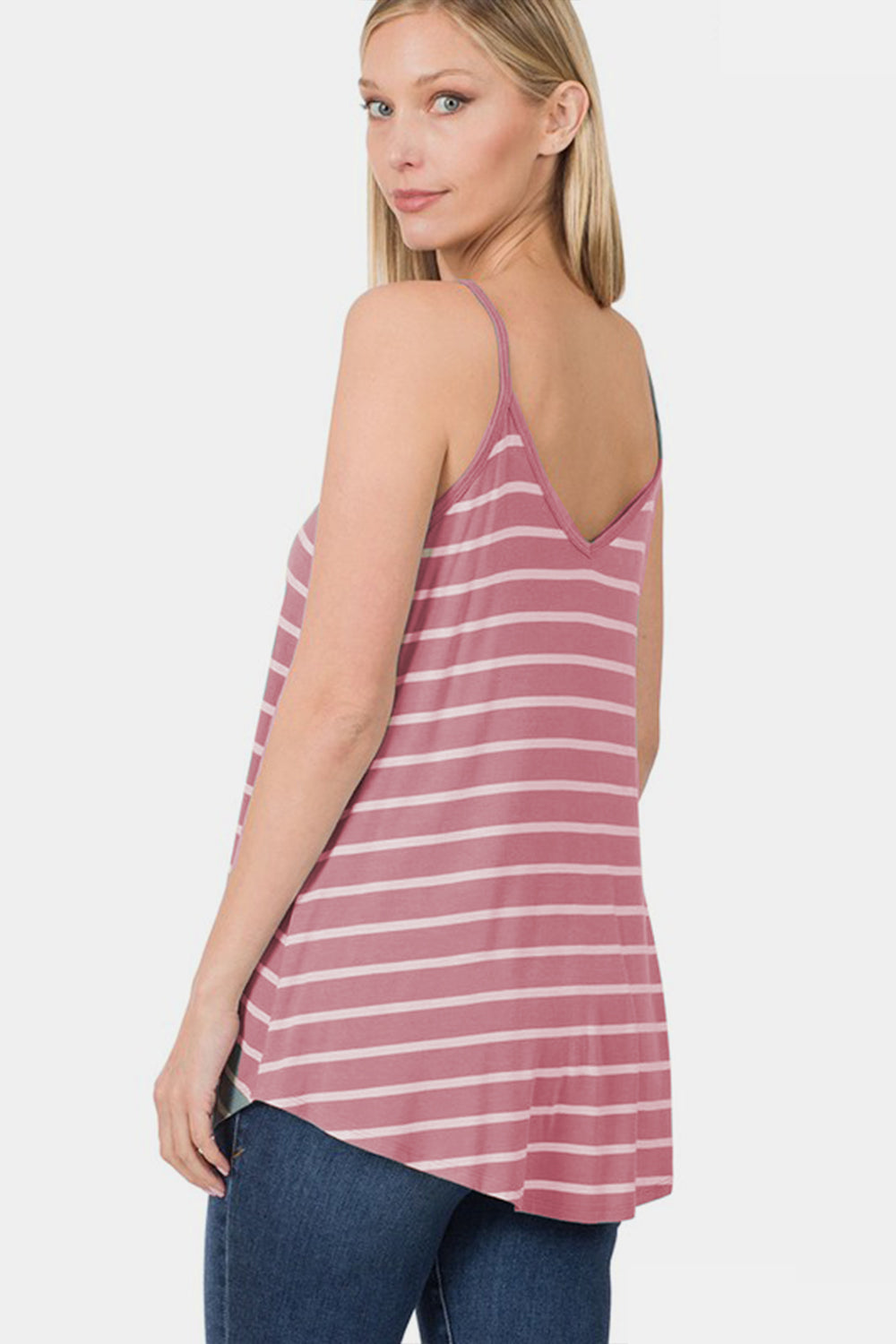 Zenana LT Rose and Ivory Striped Curved Hem Cami