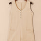 Waffle-Knit Half Button Sleeveless Romper with Pockets