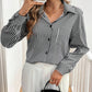 Cutout Bow Back Striped Collared Neck Long Sleeve Shirt