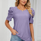 Eyelet Puff Sleeve Round Neck Blouse
