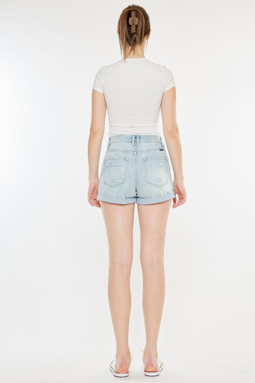 Kancan High Rise Repaired Mom Denim Shorts *