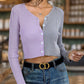 Contrast Button Up Long Sleeve Cardigan